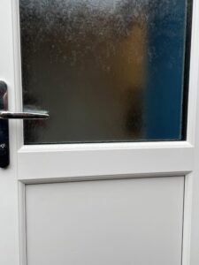 White UPVC Single Back Door Pelerine Glass Chrome Handle